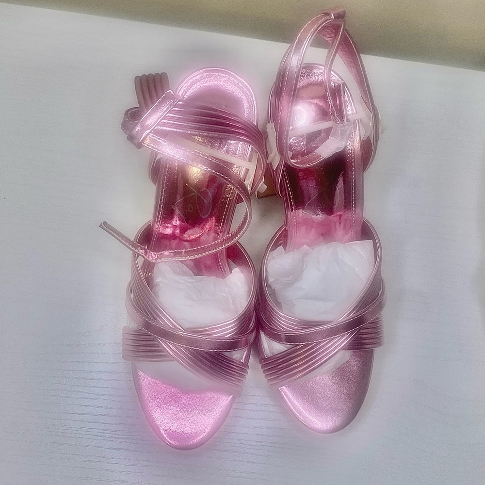 London Rag Socialite Sandal Chic Metallic Pink Platform Ankle Strap Heels - Picture 5 of 11